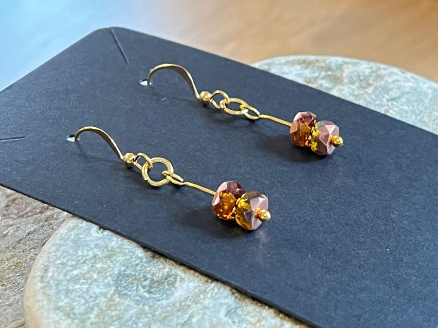 Dainty rose gold and pink Czech glass bead earrings