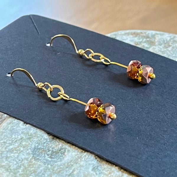 Dainty rose gold and pink Czech glass bead earrings