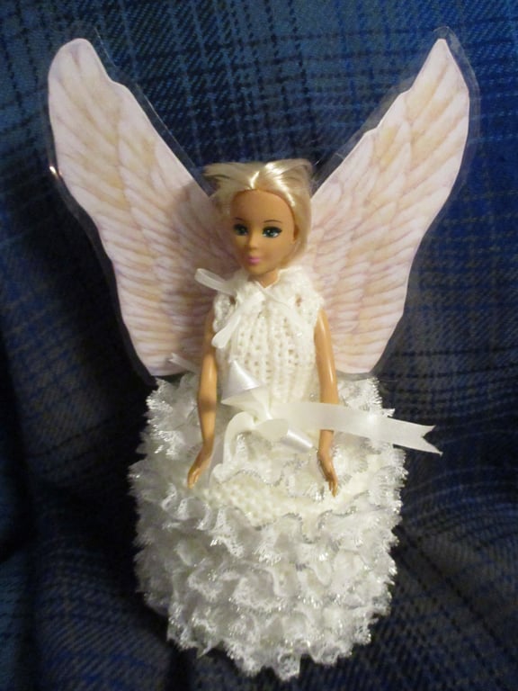 Hand Knitted Angel Doll Spare Toilet Roll Cover
