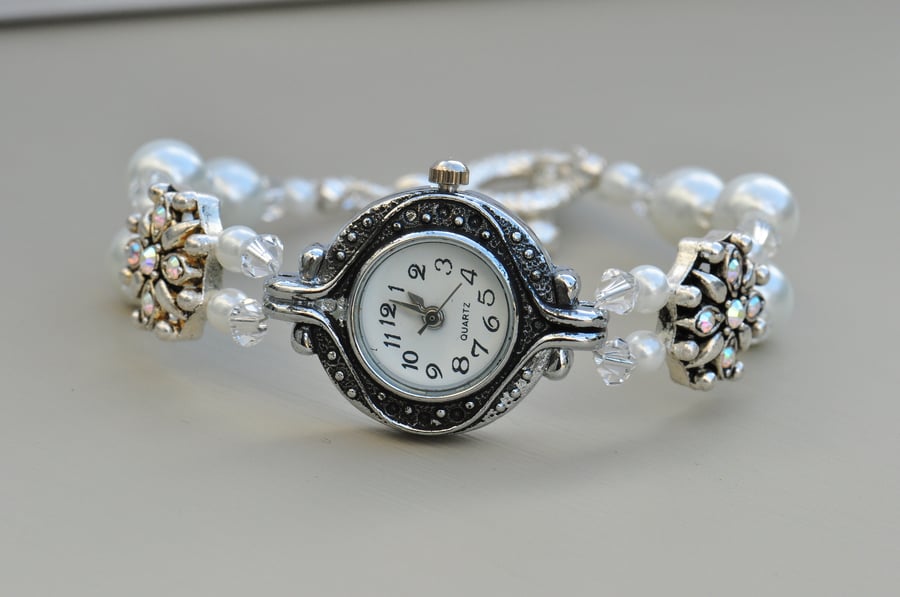 Crystal Blush Pearl with Swarovski Crystal Beaded Watch