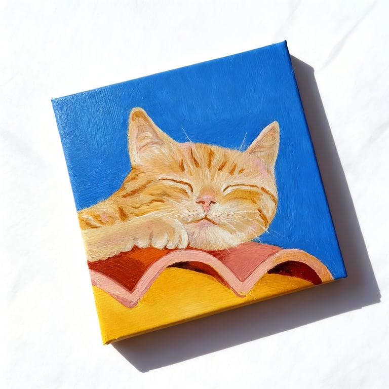 Sleeping Ginger Cat – Original Mini Painting (Perfect Gift for Cat Lovers)