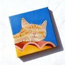Sleeping Ginger Cat – Original Mini Painting (Perfect Gift for Cat Lovers)