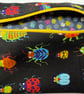 Small zipped purse - multicoloured beetles with sunshine yellow zip