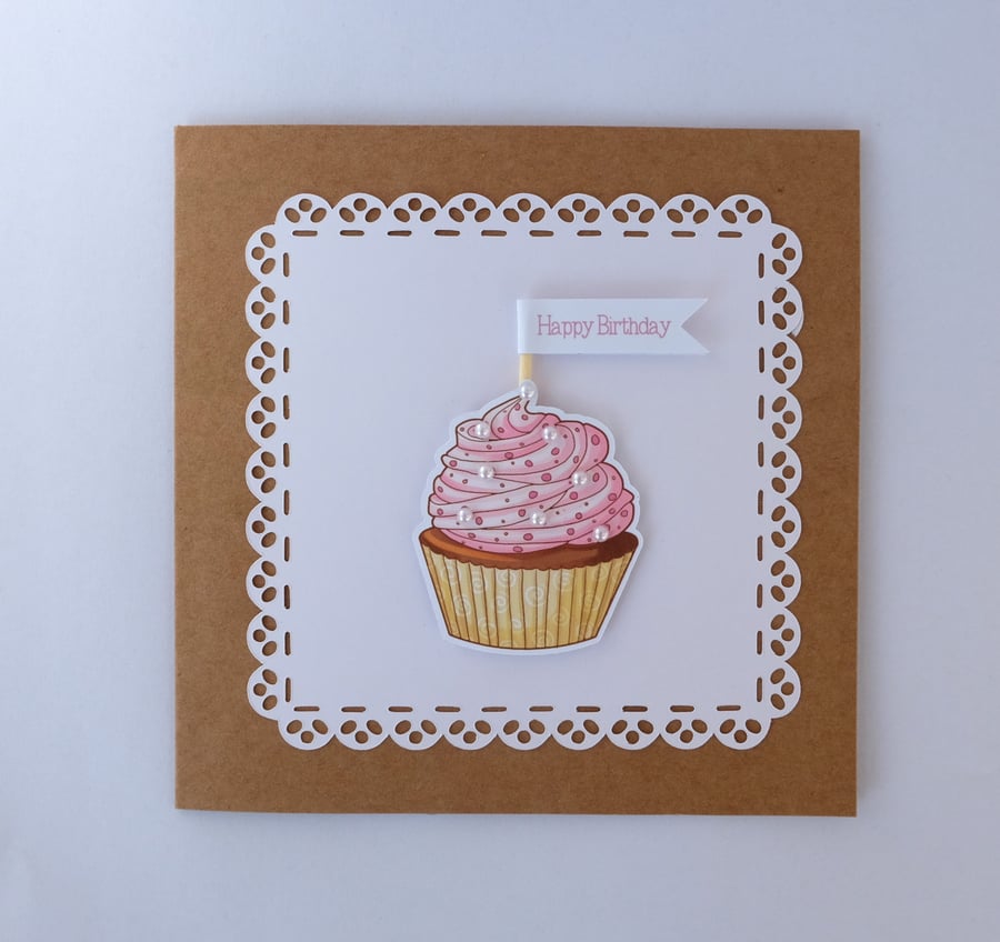 Cupcake Birthday Card with Cake Topper