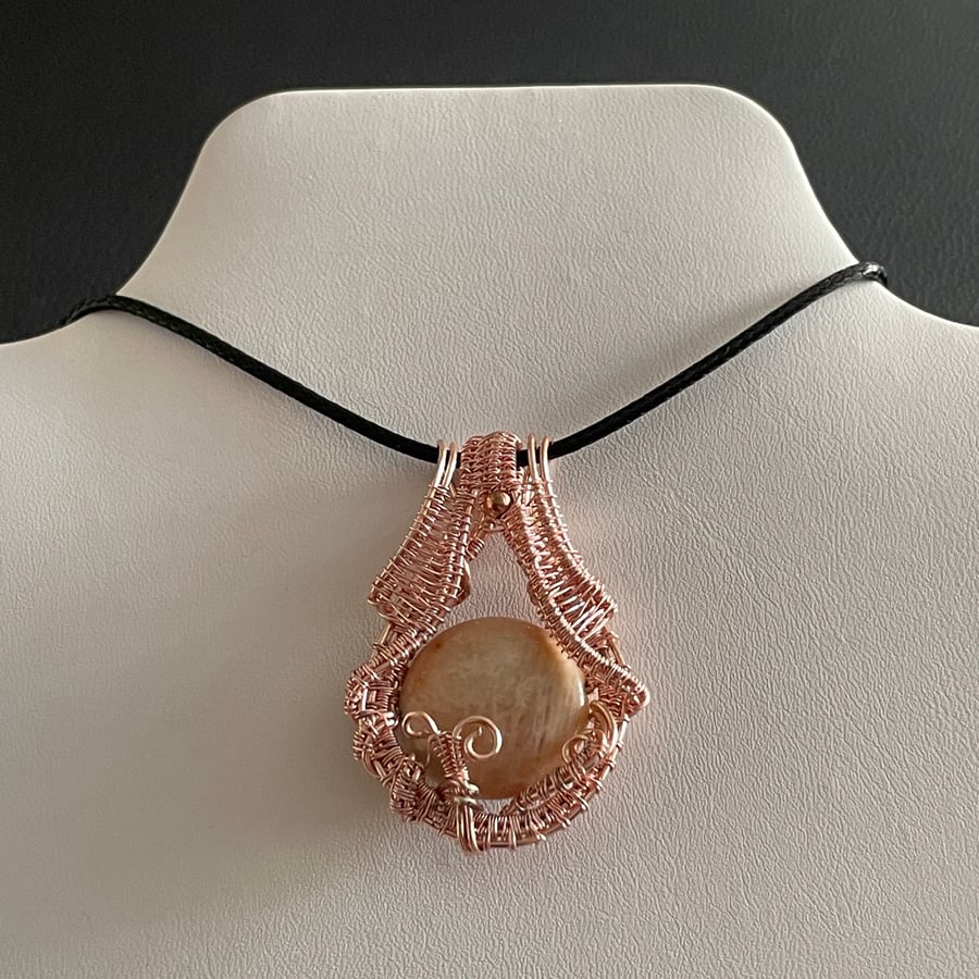 Rose Gold Copper - Natural Sunstone  Pendant