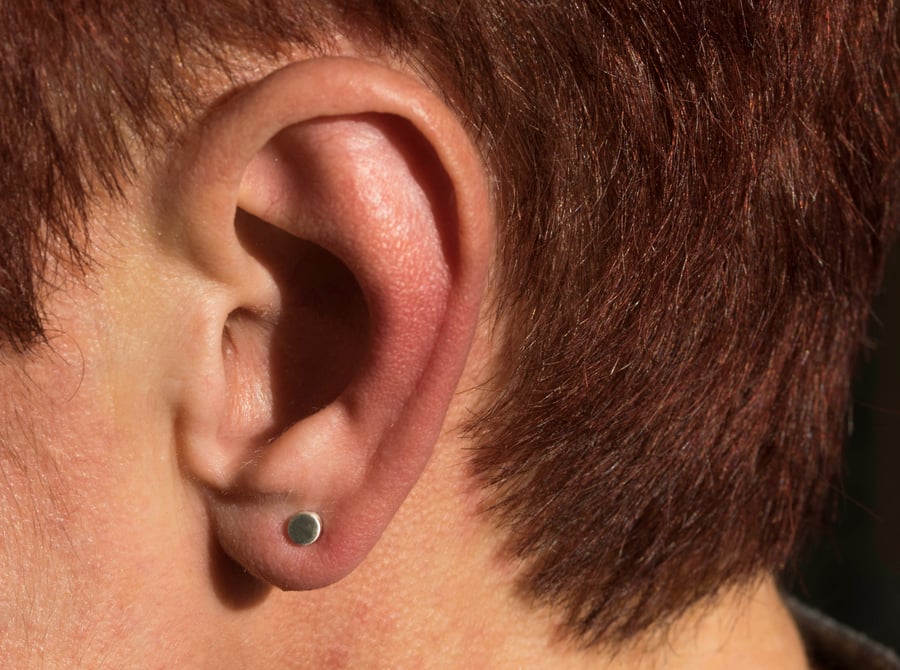 Silver cylindrical ear studs with a brush matte texture