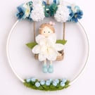 Bluebell Fairy Nursery Wall Decor Floral Hoop Wall Art 26cm Matt White Handm