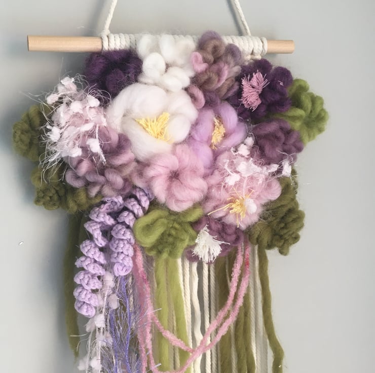 Image showcasing Floral textile woven wall hanging, Nursery deco... - Folksy