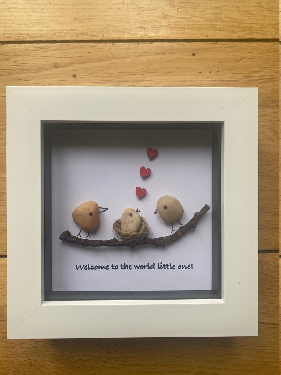 New Baby Pebble Frame, Baby Shower Gift, Personalised Pebble Artwork Frame, Gift