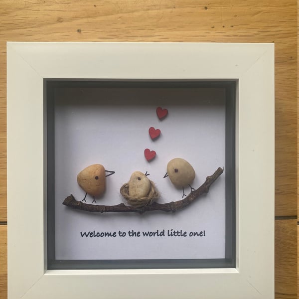 New Baby Pebble Frame, Baby Shower Gift, Personalised Pebble Artwork Frame, Gift