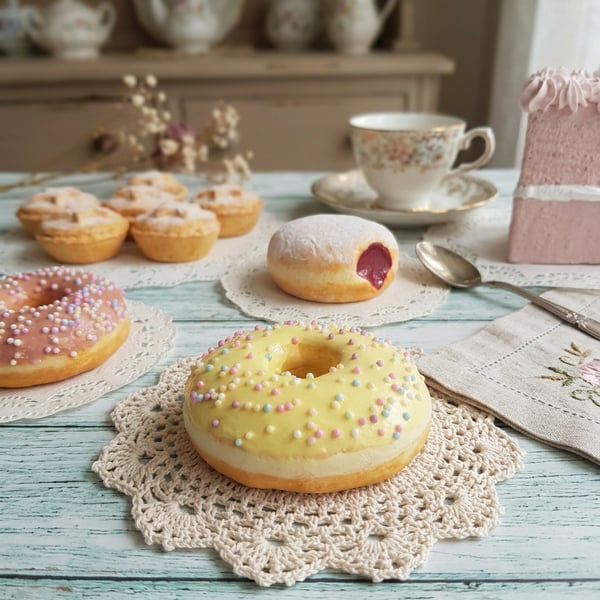 Fake Lemon Frosted Sprinkle Ring Doughnut