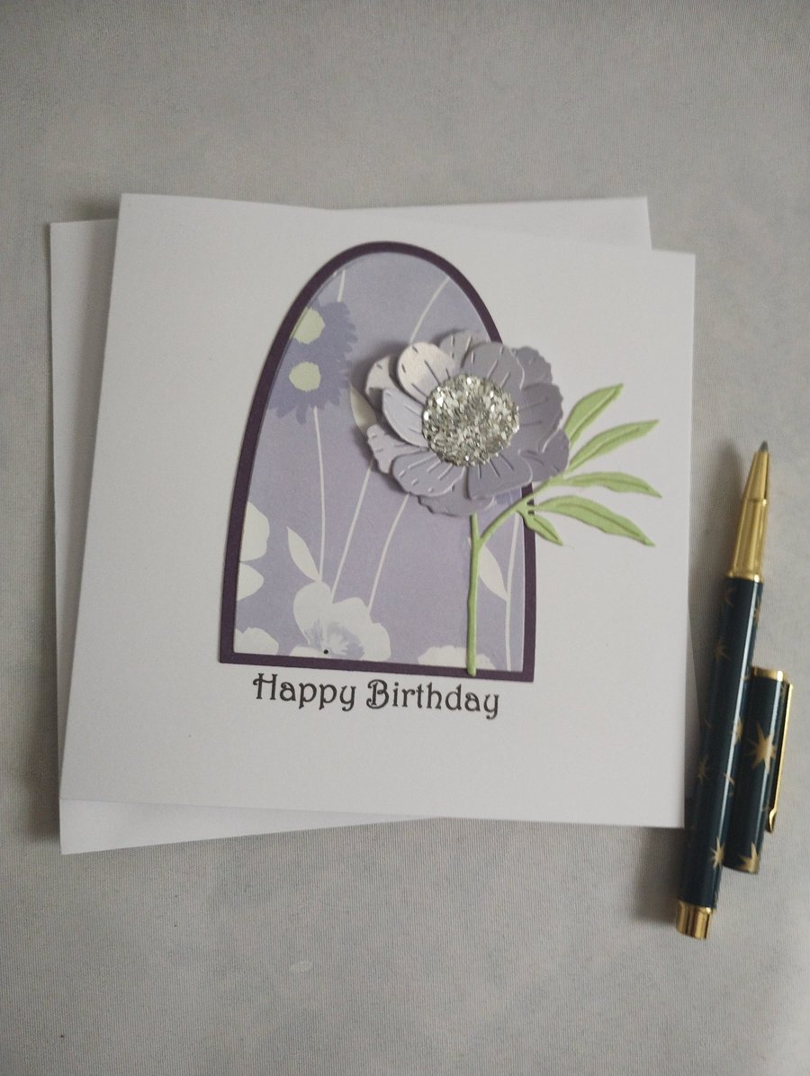 Lovely Lilac Woodland Floral Handmade Birthday Card 