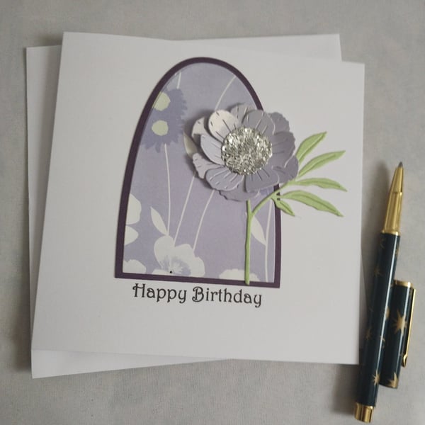 Lovely Lilac Woodland Floral Handmade Birthday Card 