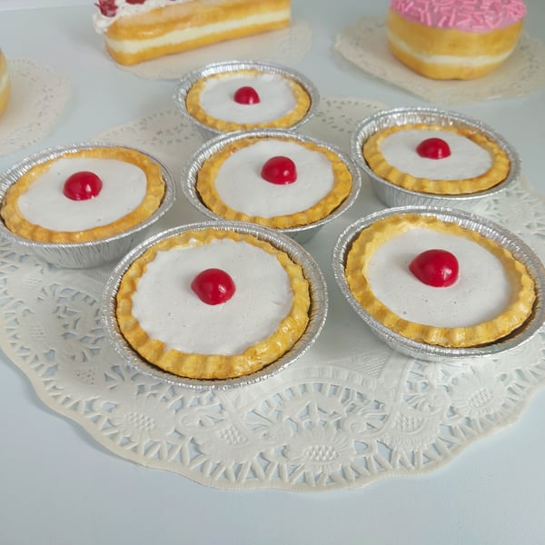 Faux Fake Bake 6 Cherry Bakeweel Tarts Cakes Party Prop, Retail Shop Prop, T.V. 