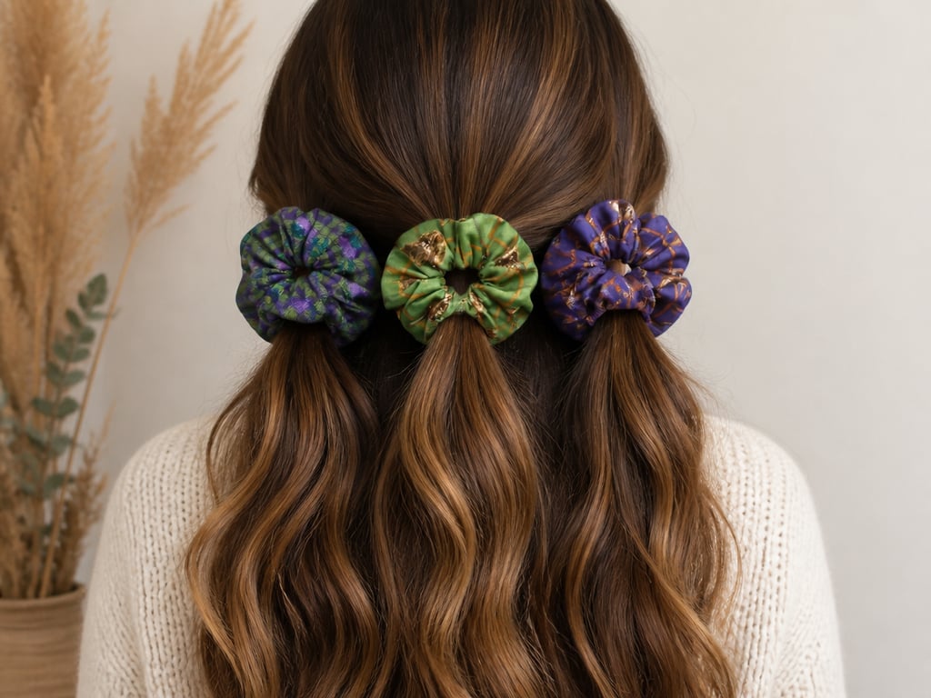 Set of 3 Scottish Themed Hair Scrunchies Stags Cows & Thistles 