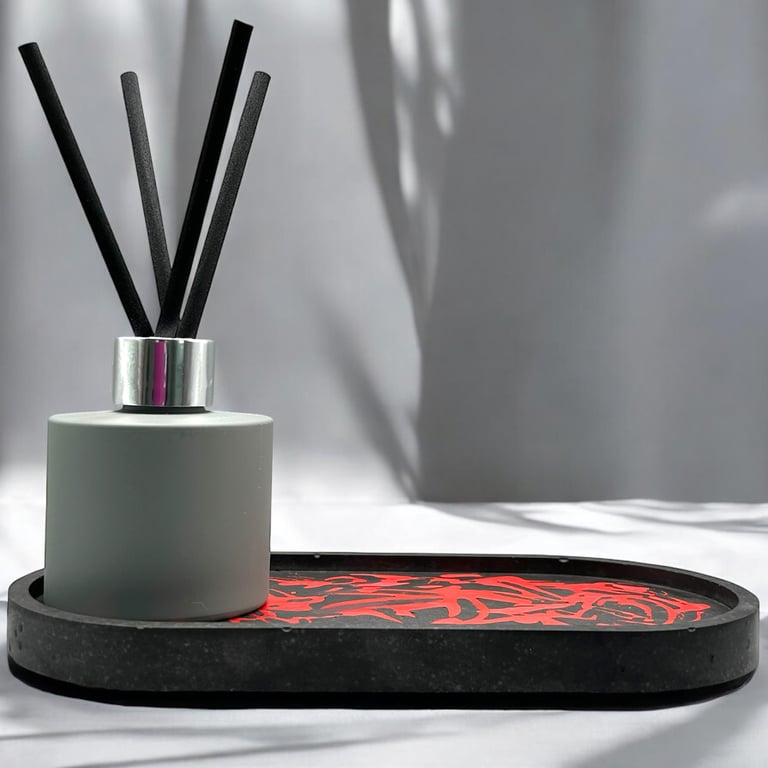 Large Oval Decorative Trinket Tray - Red and Black Catchall Valet Tray