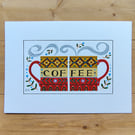 Coffee mugs folk art painting, A5 acrylic original artwork, unique gift 