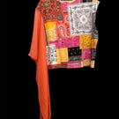 Upcycled Boho Patchwork Inspired Top Flowing Chiffon Sleeve one of a kind