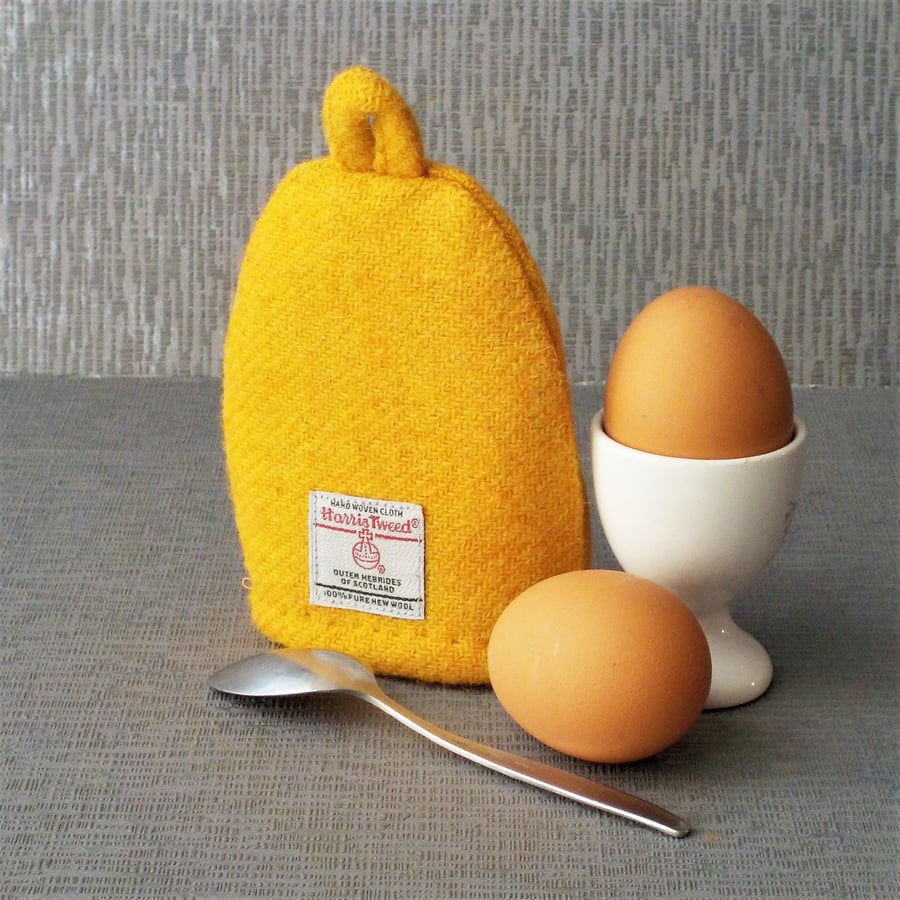 Harris tweed egg cosy sunny yellow kitchen decor