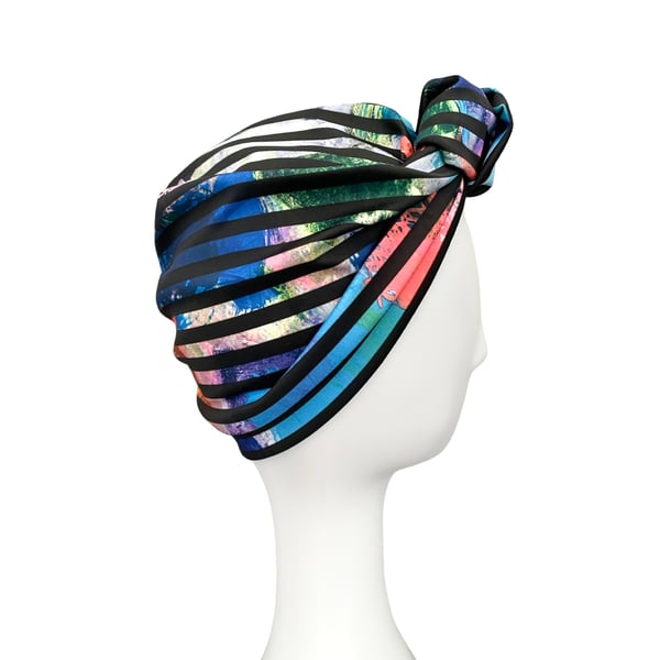 Multicolour Striped Scuba Jersey Turban, Retro Style Knot Turban for Adults