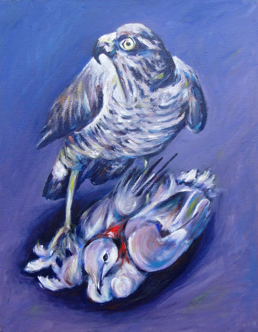 Catch Hawk Bird Painting Art Original Oil Painting on Canvas OOAK Animals