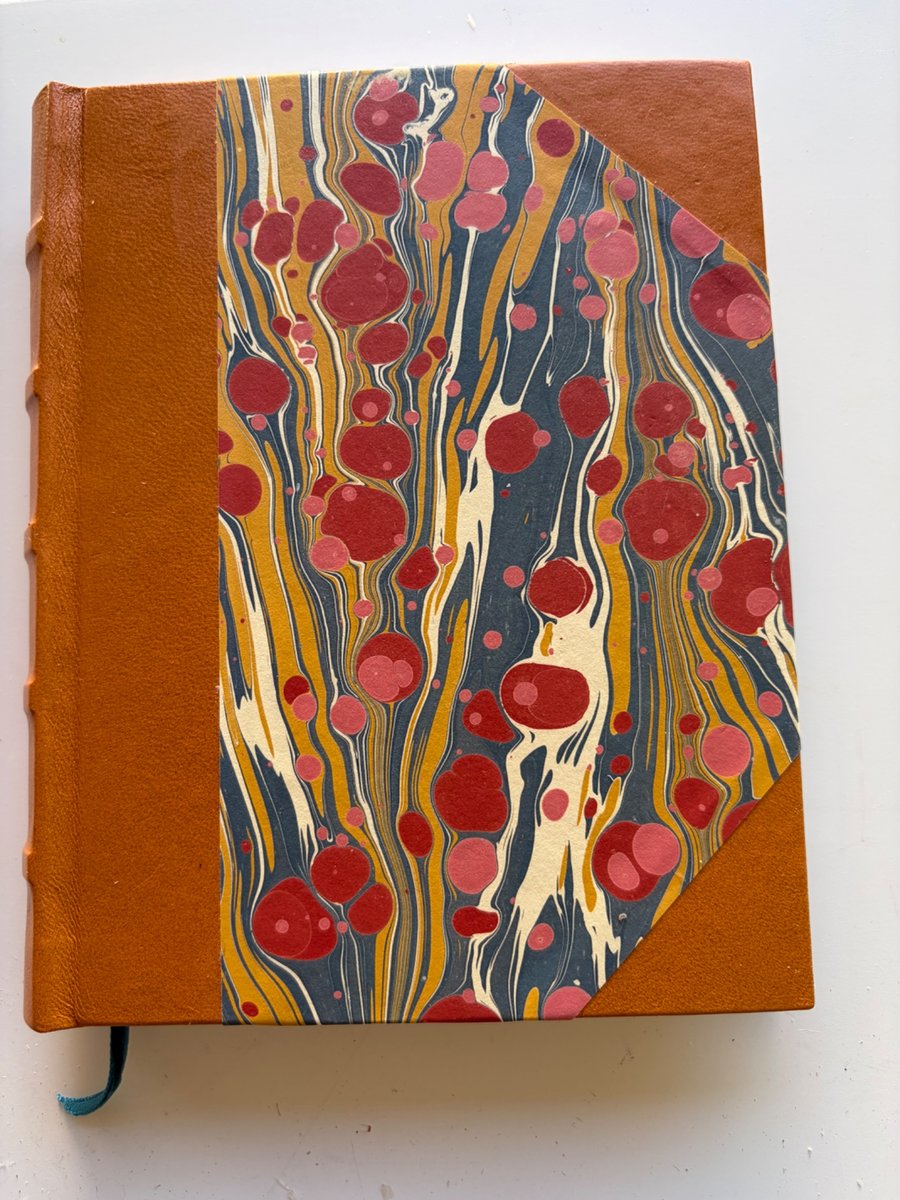 HANDMADE HALFBOUND LEATHER MARBLED JOURNAL