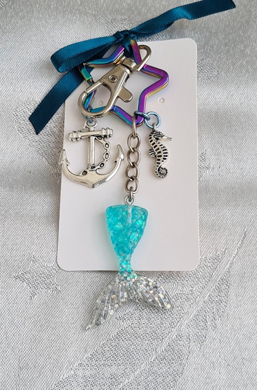 Gorgeous Blue Mermaid Tail Key Ring - Bag Charm - Key Chain.