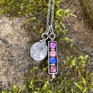 Oxidised silver butterfly pendant with gemstone bead dangle on chain