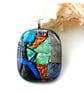 Dichroic Glass S013 Supersize Patchwork 3-layer Pendant with Silver Plated chain - Image 5