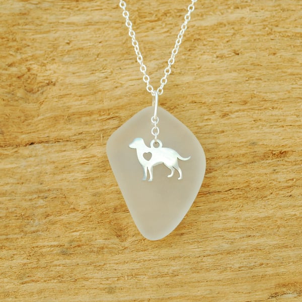 Beach glass pendant with dog charm