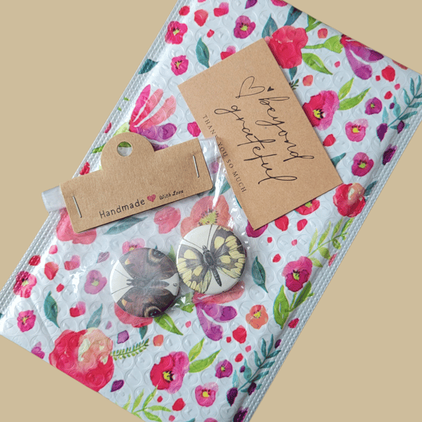 Upcycled Butterfly Badge Set