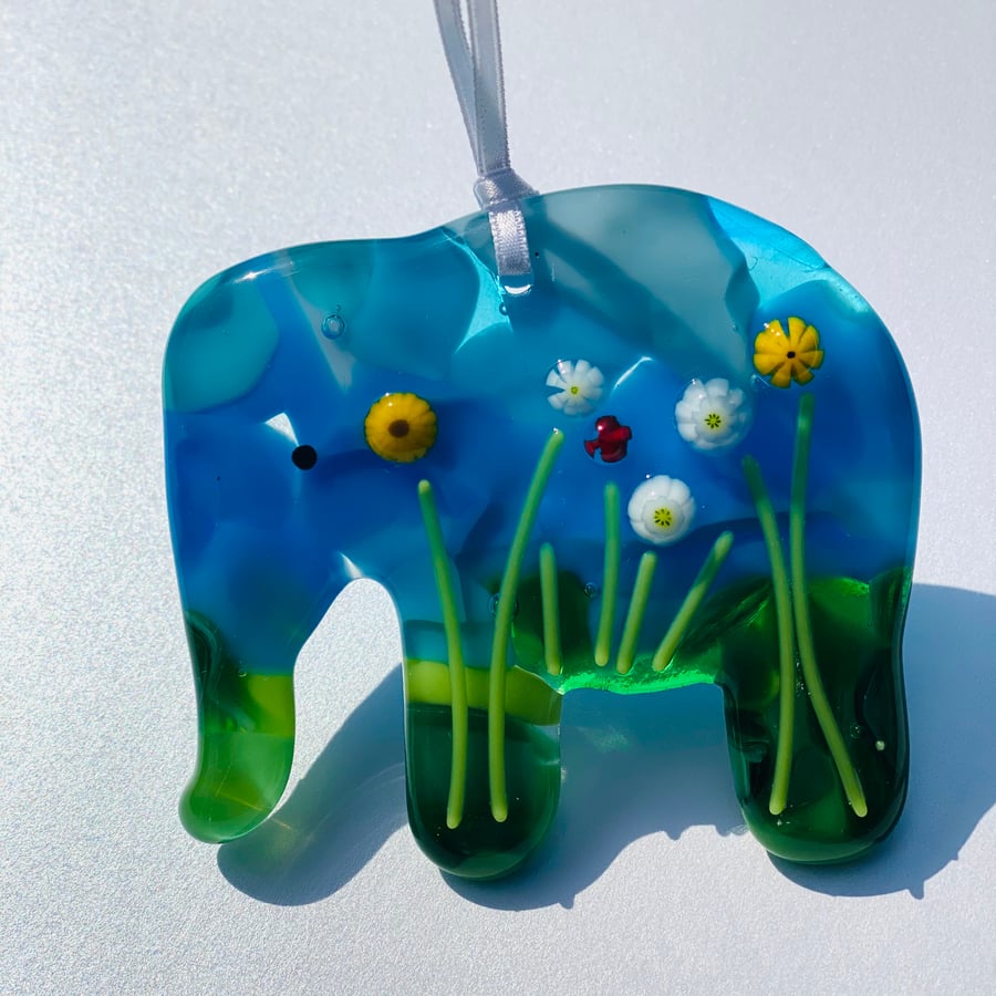 Elephant fused glass hanging decoration