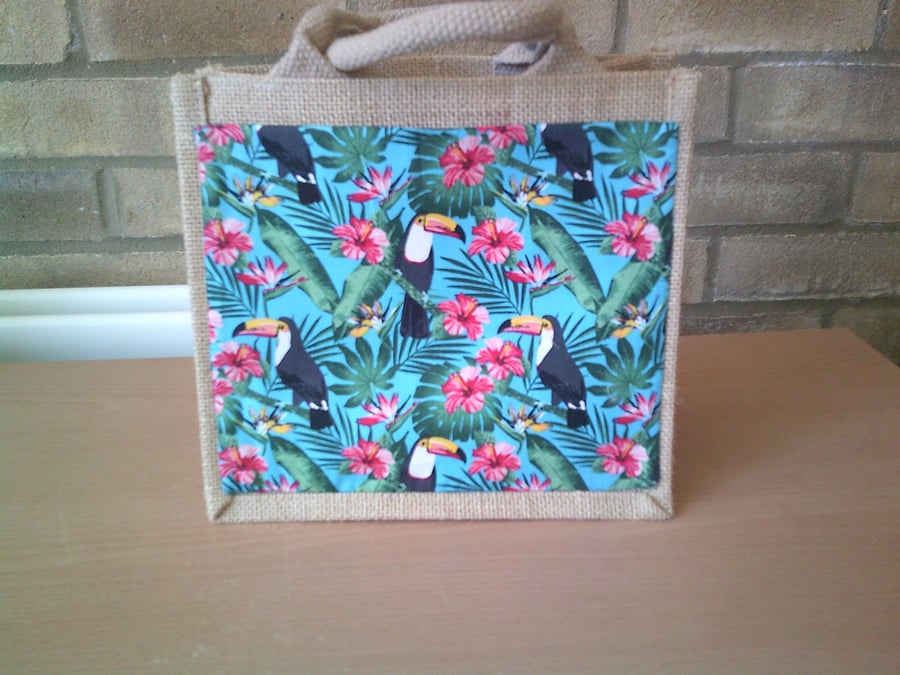 Small Jute Bag with Toucans Pocket