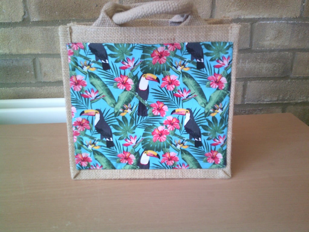 Small Jute Bag with Toucans Pocket