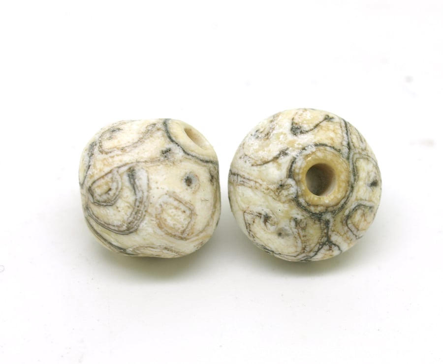  Aged Ivory Glass Bead Pair - SRA Lampwork beads.