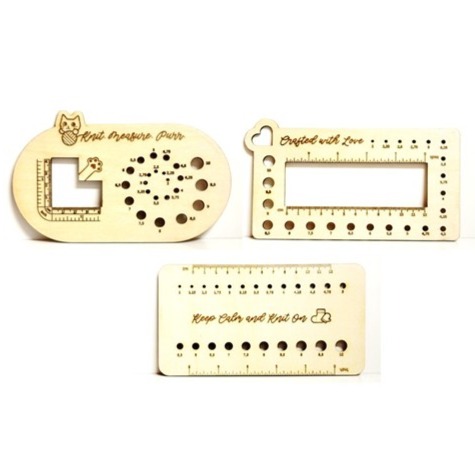 Knitting Needle Gauge Ruler Engraved Beech Wood Tool Gift for Knitters