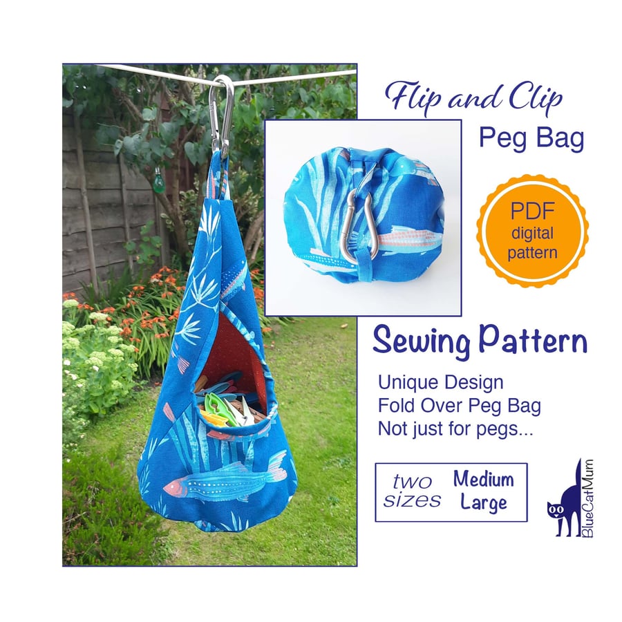 PDF Sewing pattern Peg Bag Storage bag with Carabiner, Medium & Large sizes