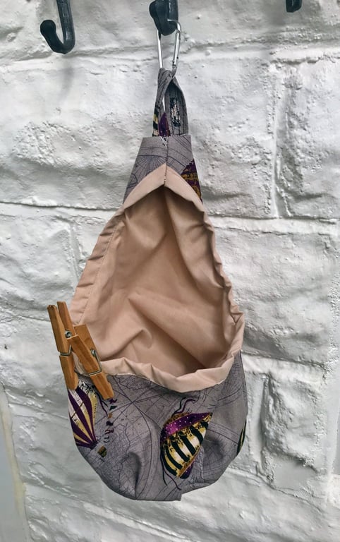 Hot Air Balloon Linen Peg Bag, Lined Peg Bag with carabiner clasp