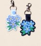 Forget Me Not Flower Keyring - Embroidered Faux Leather Bag Charm