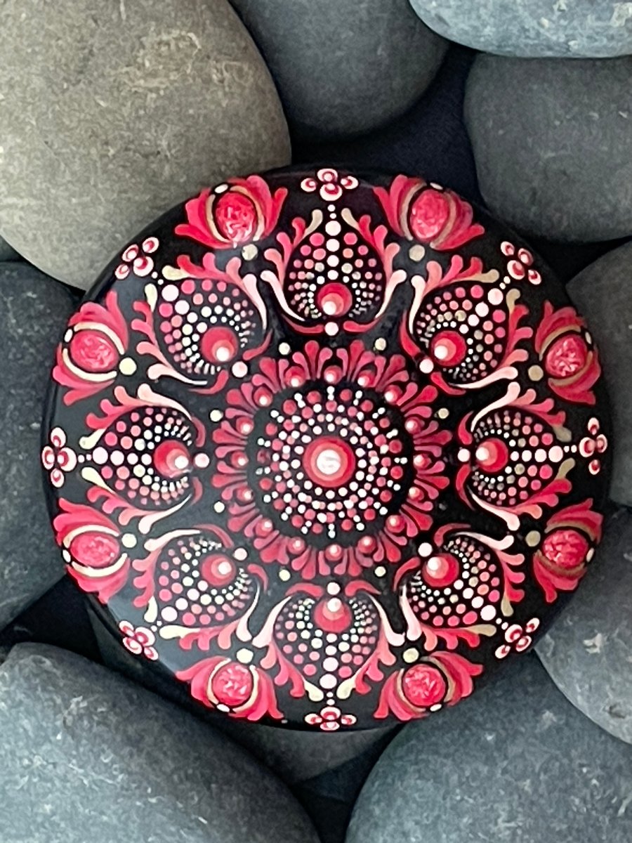 Pink Mandala Painted Rock Art Stone Acrylic Art Painting Hand Painted Unique