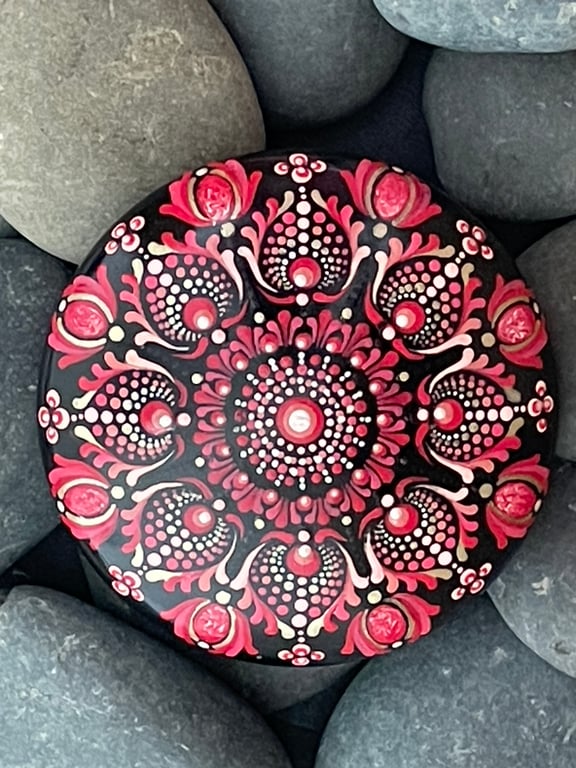 Pink Mandala Painted Rock Art Stone Acrylic Art Painting Hand Painted Unique