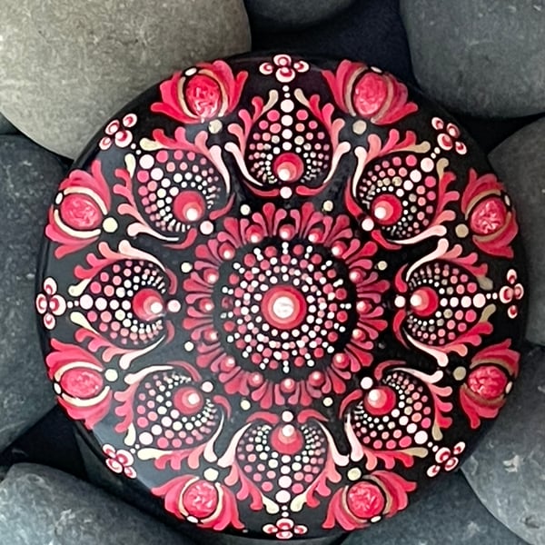 Pink Mandala Painted Rock Art Stone Acrylic Art Painting Hand Painted Unique