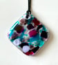 Purple and Blue Square Fused Glass Pendant Necklace  - Image 2