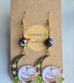 Cat Moon Earrings  - Dark Faceted AB Beads - Image 1
