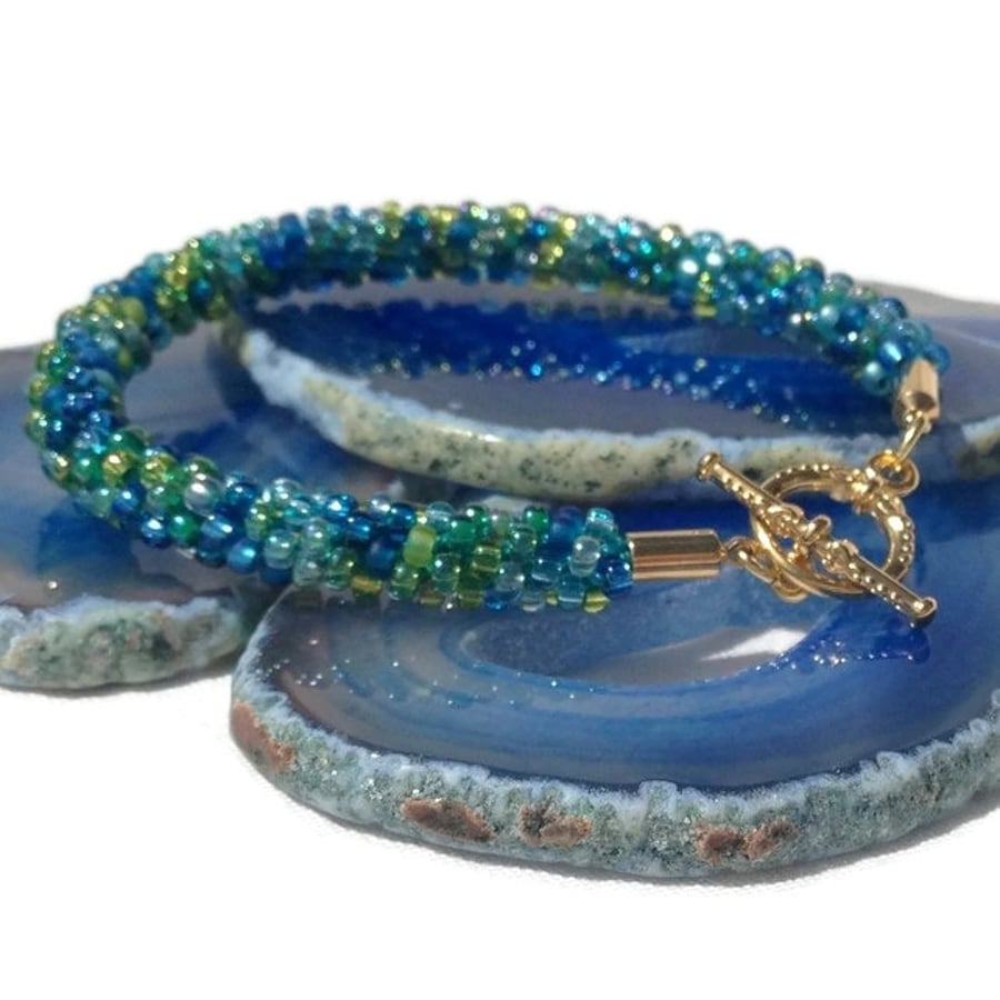 Blue Lagoon Beaded Kumihimo Bracelet