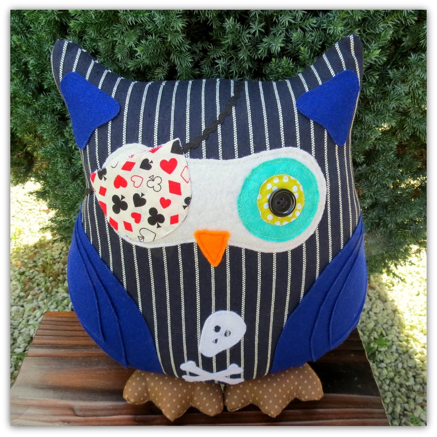 A pirate owl cushion. Owl pillow. 36cm tall. ( 14.4 inches )