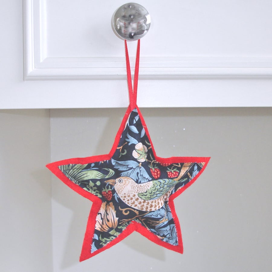 Image of William Morris Christmas Tree Decoration Strawberry Thief Star