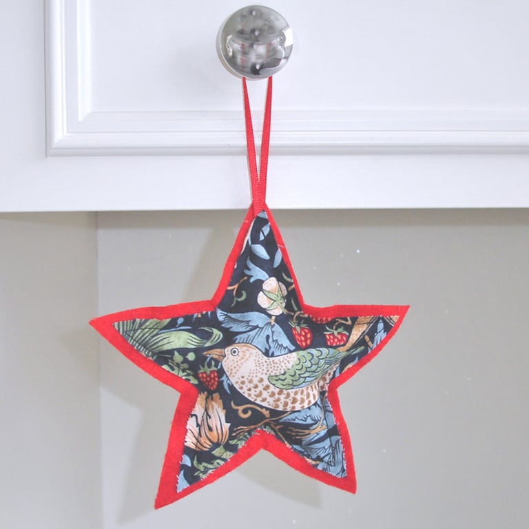 William Morris Christmas Tree Decoration Strawberry Thief Star