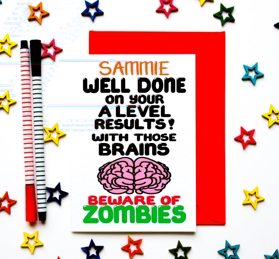 Personalised Funny Zombie A Level Exams Results Card For Him, Her, Son