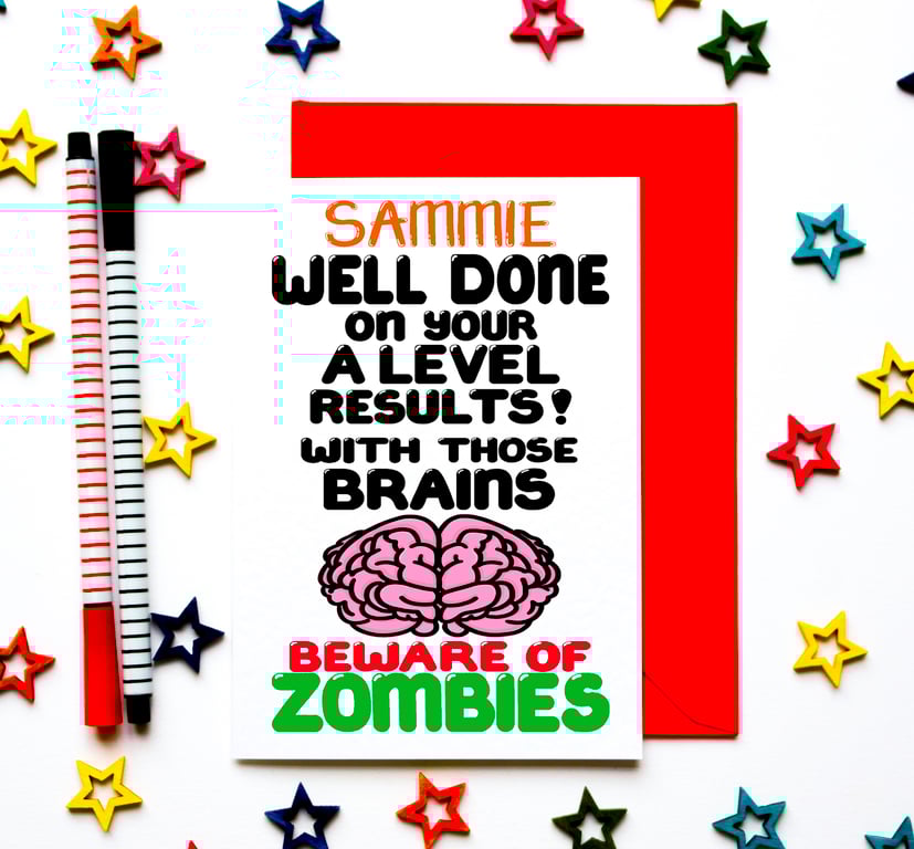 Personalised Funny Zombie A Level Exams Results Card For Him, Her, Son
